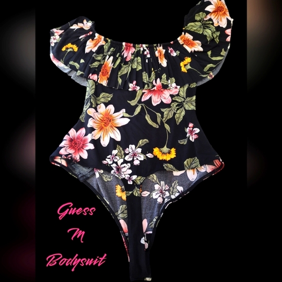 GUESS black floral bodysuit.  Size M - Picture 2 of 3